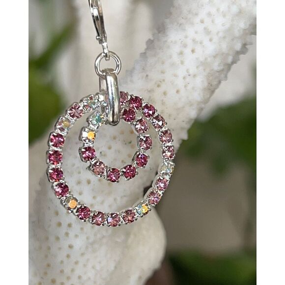 Silver Pink & Iridescent Swarovski Crystals Dangle Earrings - Picture 5 of 6
